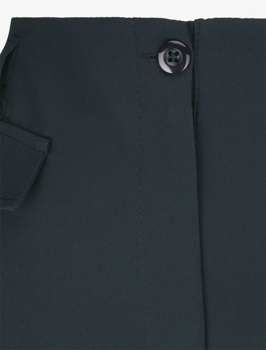 Pantalon uni à taille élastiquée - Marine - 3