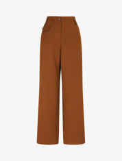 Pantalon uni à taille élastiquée - Marron - 4