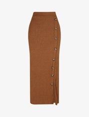 Jupe longue fendue en maille - Camel - 4