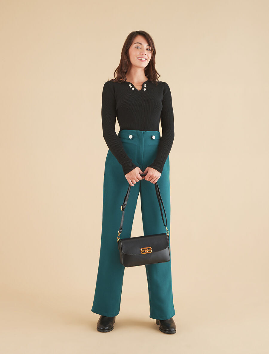 Pantalon uni et elastiqué - Vert sapin - 4