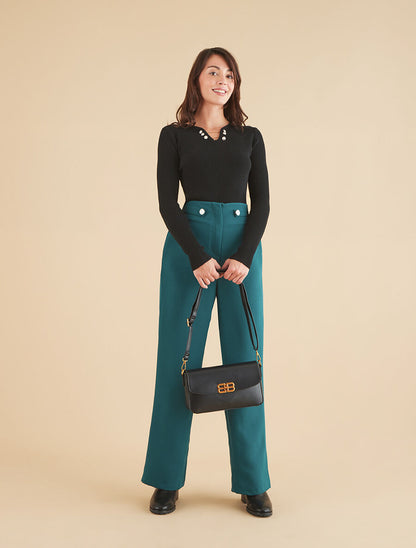 Pantalon uni et elastiqué - Vert sapin - 4