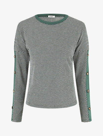 Pull fin à boutons décoratifs aux manches - Vert sapin - 1