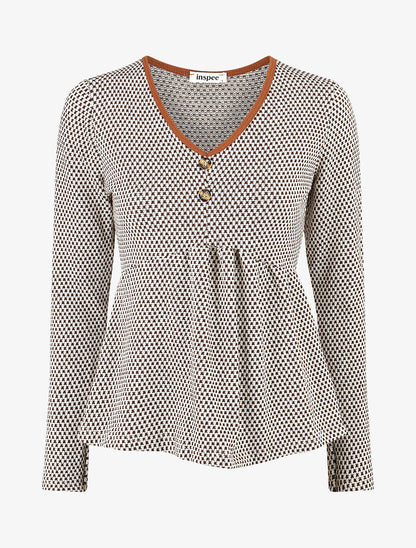 Pull imprimé fantaisie à col V - Marron - 4