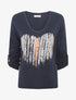 Pull fin à flocage coeur et strass - Marine - 4