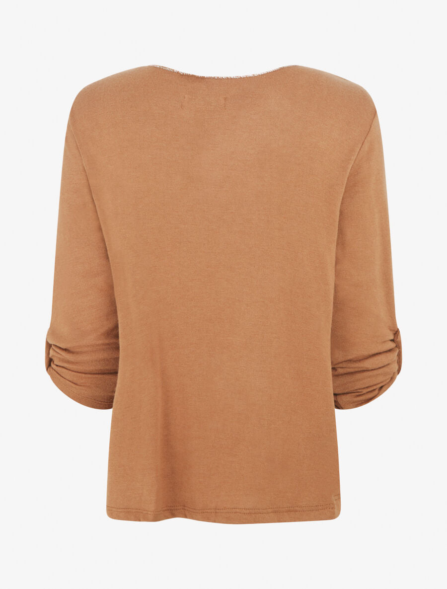 Pull fin à flocage coeur et strass - Camel - 2
