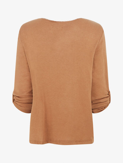 Pull fin à flocage coeur et strass - Camel - 2