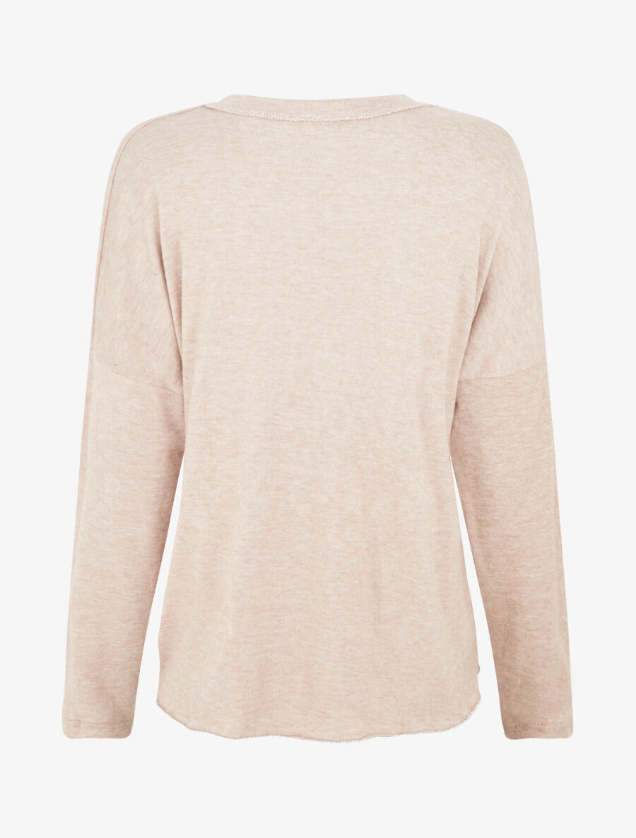 Pull fin uni à fleurs brodées - Beige - 2
