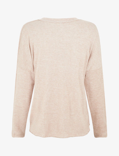 Pull fin uni à fleurs brodées - Beige - 2