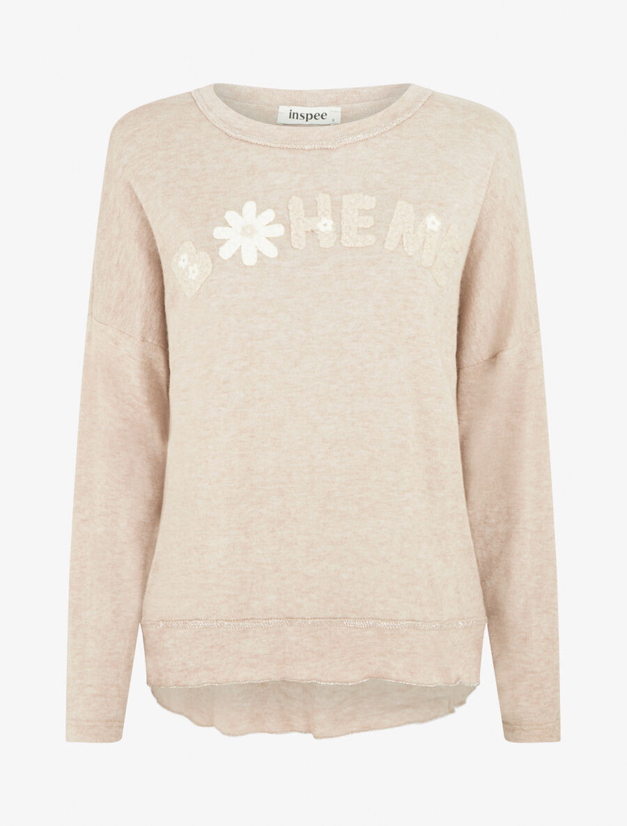 Pull fin à flocage bohème - Beige - 1