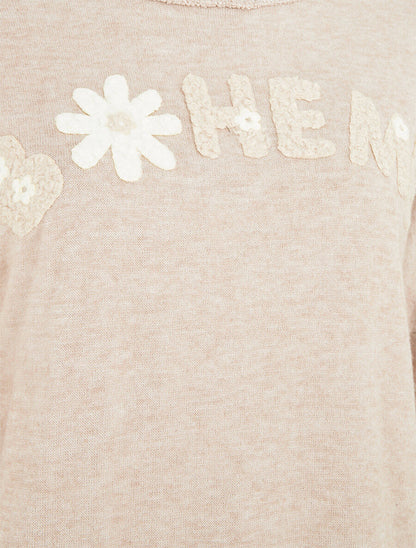 Pull fin à flocage bohème - Beige - 3