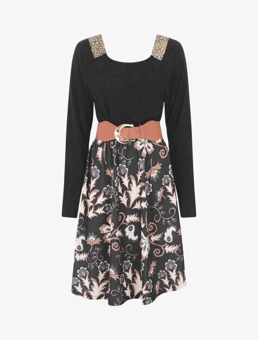 Robe bimatière à col à bandes élastiquées stylisées - Noir - 4