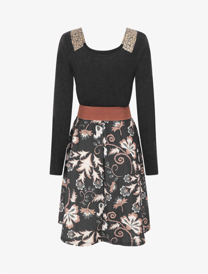 Robe bimatière à col à bandes élastiquées stylisées - Noir - 2