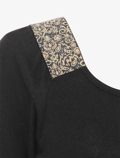 Robe bimatière à col à bandes élastiquées stylisées - Noir - 3