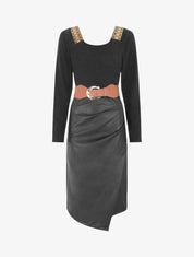 Robe bimatière effet portefeuille à col stylisé - Noir - 5