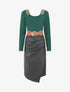 Robe bimatière effet portefeuille à col stylisé - Vert sapin - 1