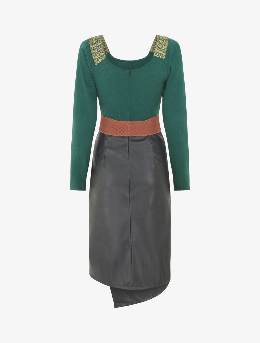 Robe bimatière effet portefeuille à col stylisé - Vert sapin - 2