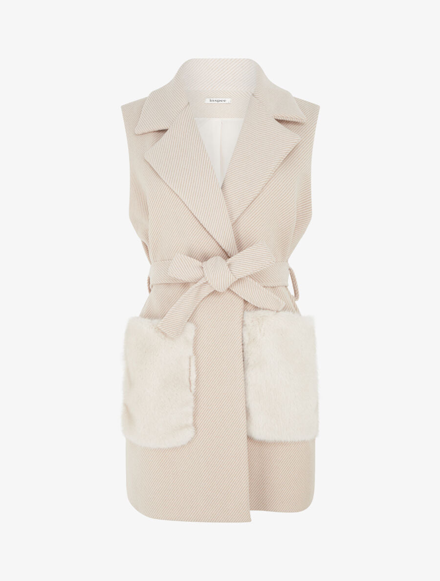 Veste à empiècement fourrure synthétique effet fausses poches - Beige - 1