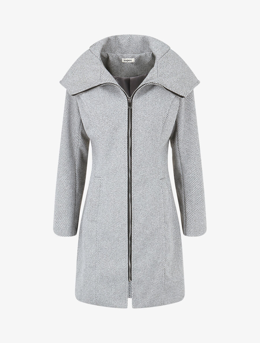 Manteau texturé et zippé à capuche - Gris - 1