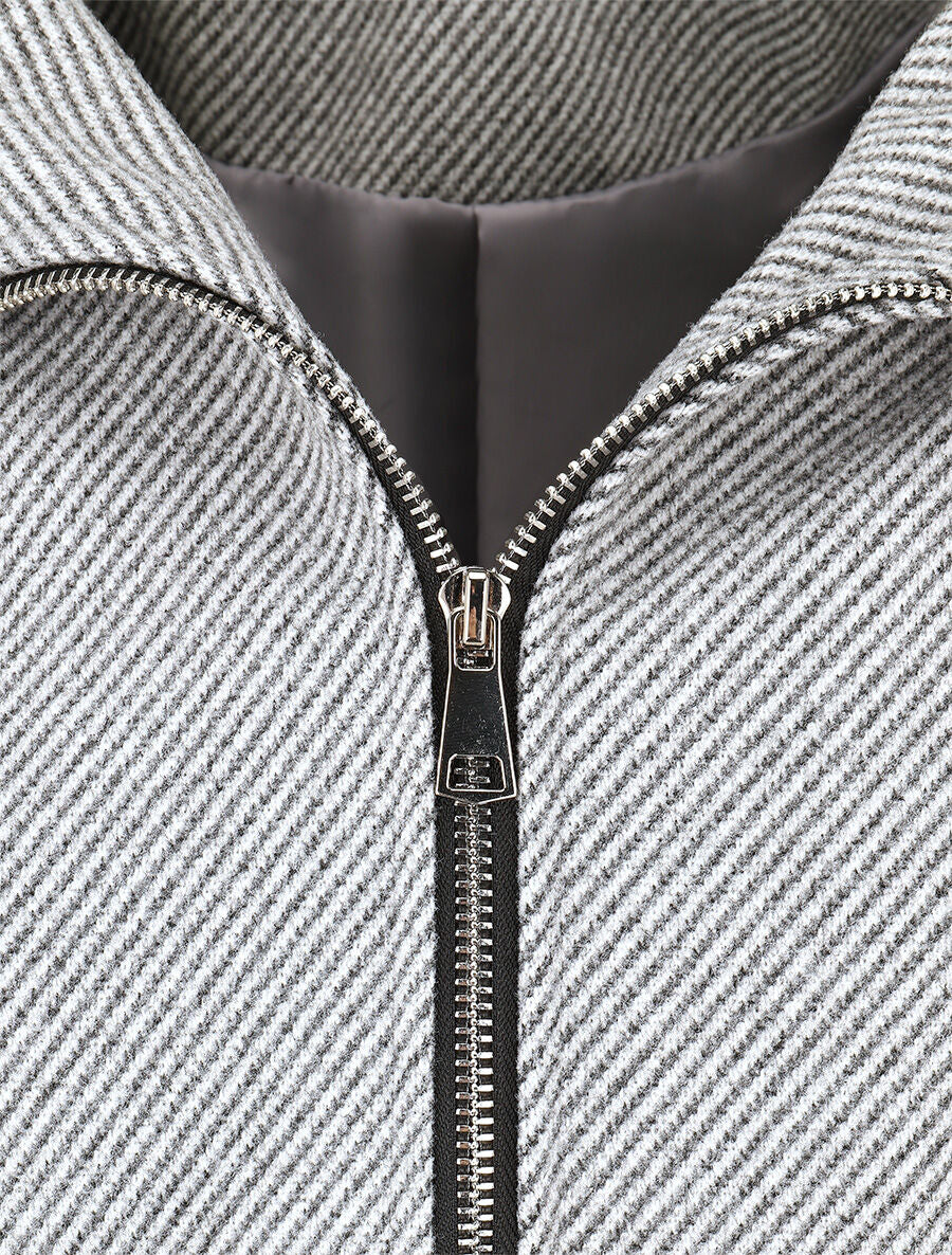 Manteau texturé et zippé à capuche - Gris - 3