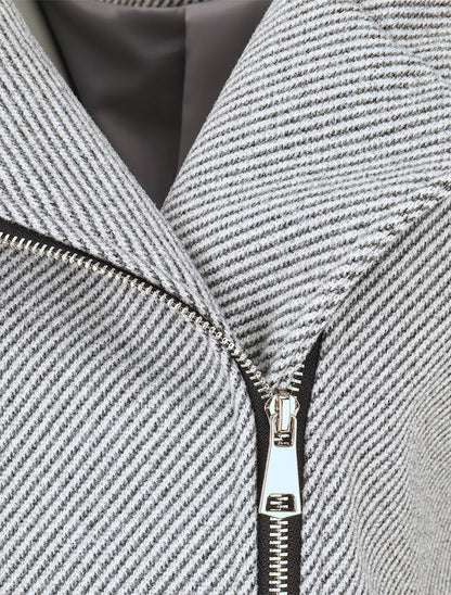 Manteau zippé à poches contrastantes en simili - Gris - 3
