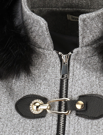 Manteau long unie zippée - Gris - 3