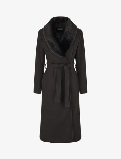 Manteau long à col en fourrure synthétique - Noir - 1