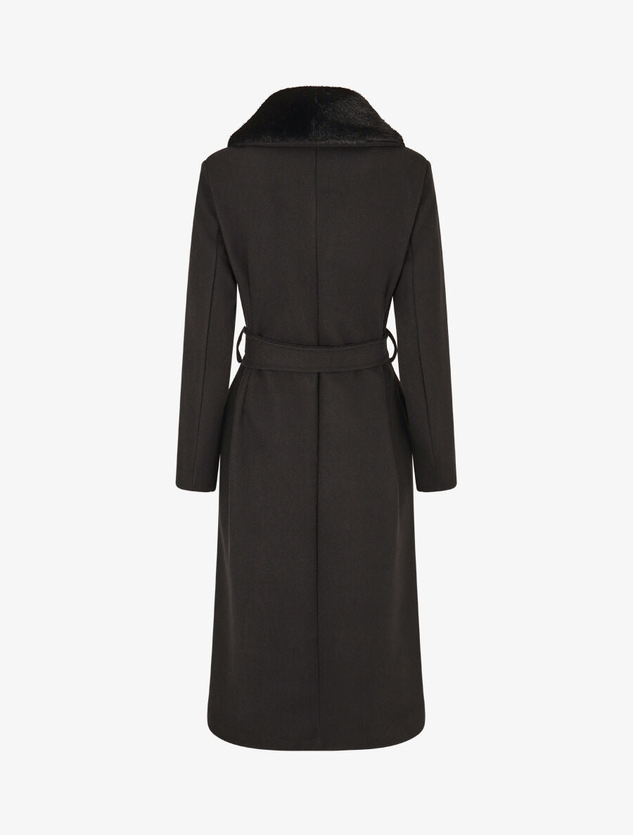 Manteau long à col en fourrure synthétique - Noir - 2