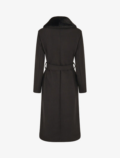 Manteau long à col en fourrure synthétique - Noir - 2