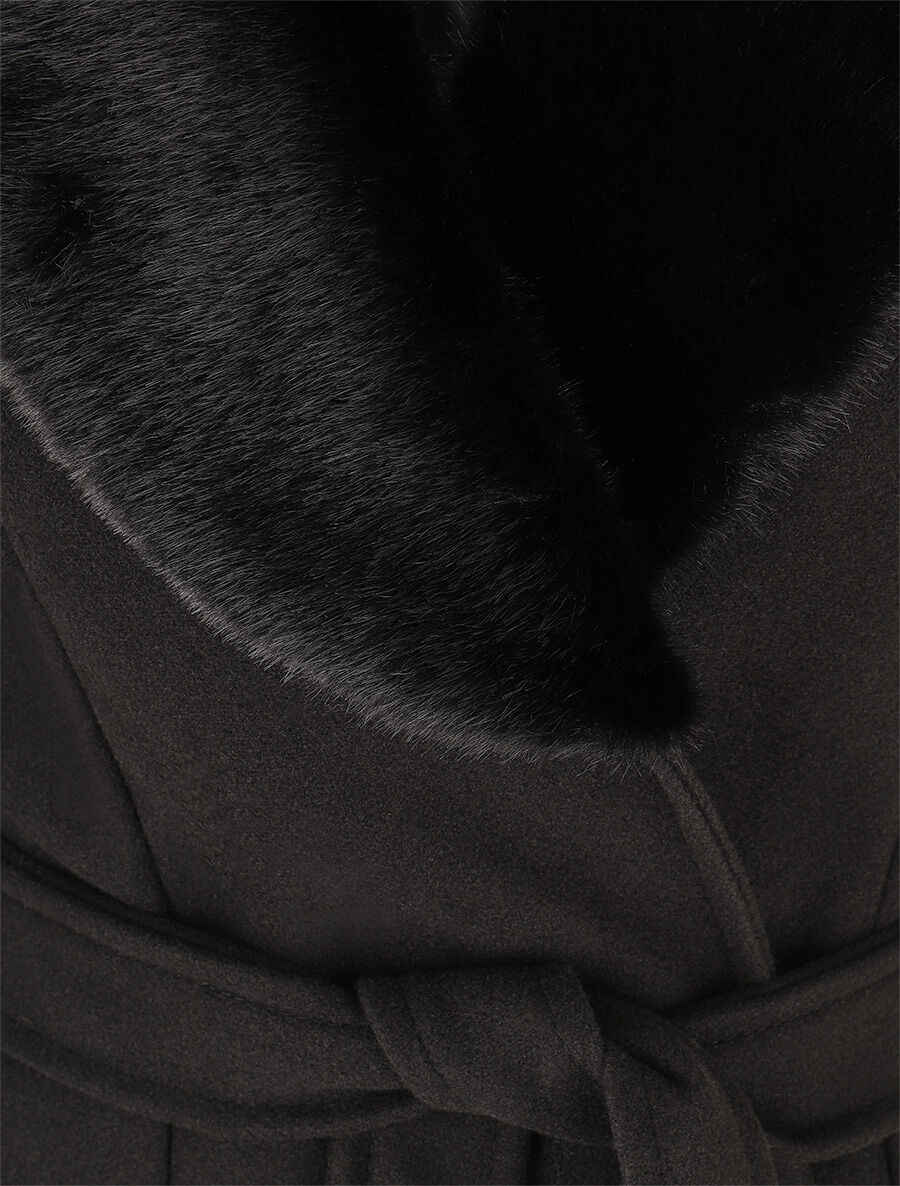 Manteau long à col en fourrure synthétique - Noir - 3