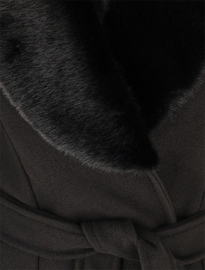 Manteau long à col en fourrure synthétique - Noir - 3