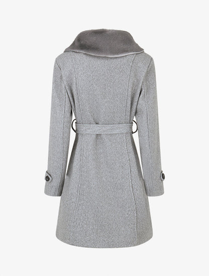 Manteau uni à col en fourrure synthétique - Gris - 2