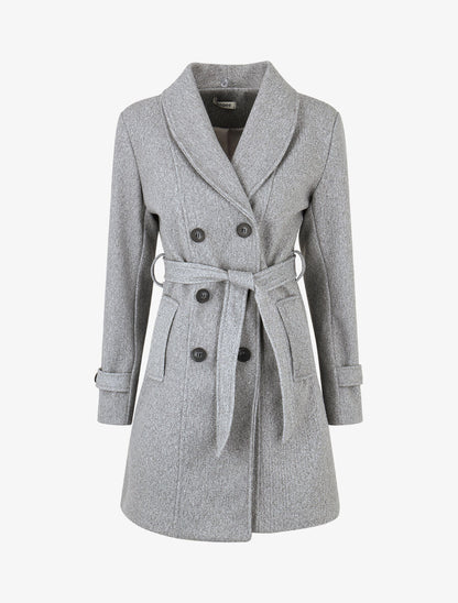 Manteau uni à col en fourrure synthétique - Gris - 4