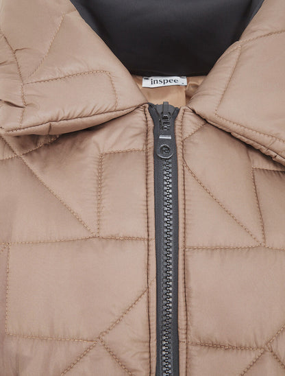 Doudoune mi-longue à col enveloppant - Taupe - 3