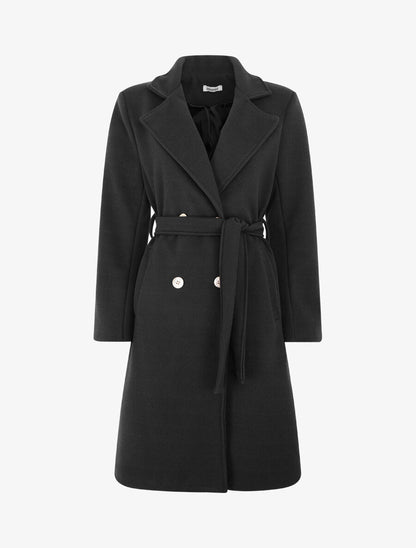 Manteau long à boutons décoratifs dorés - Noir - 1