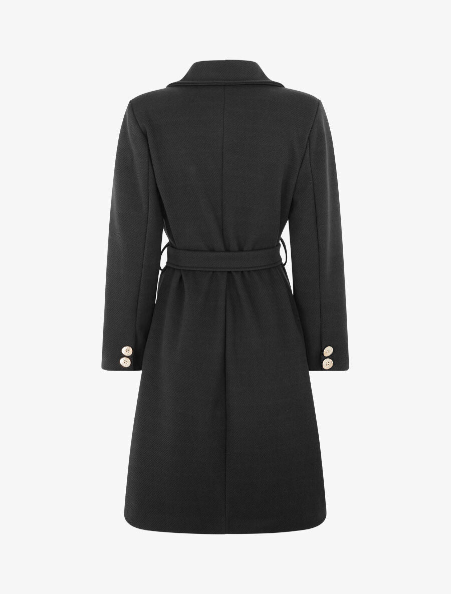 Manteau long à boutons décoratifs dorés - Noir - 2