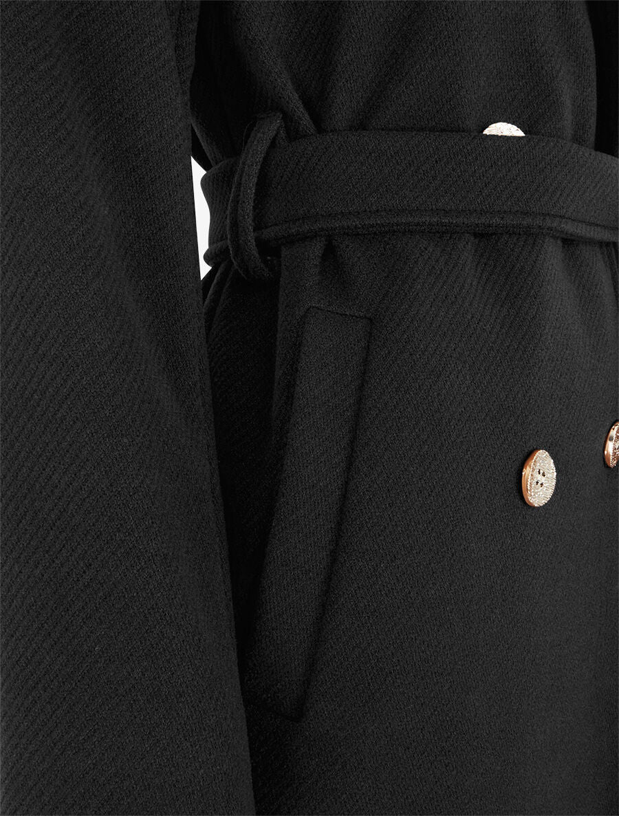 Manteau long à boutons décoratifs dorés - Noir - 3