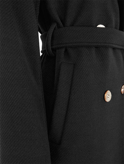 Manteau long à boutons décoratifs dorés - Noir - 3