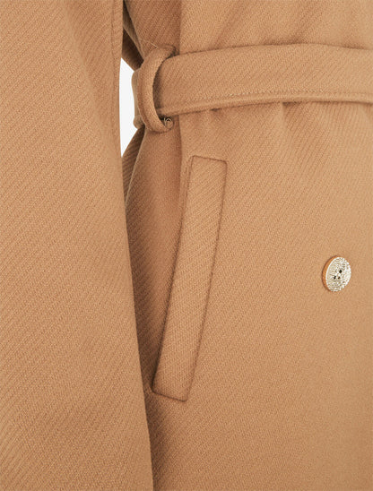 Manteau long à boutons décoratifs dorés - Camel - 3