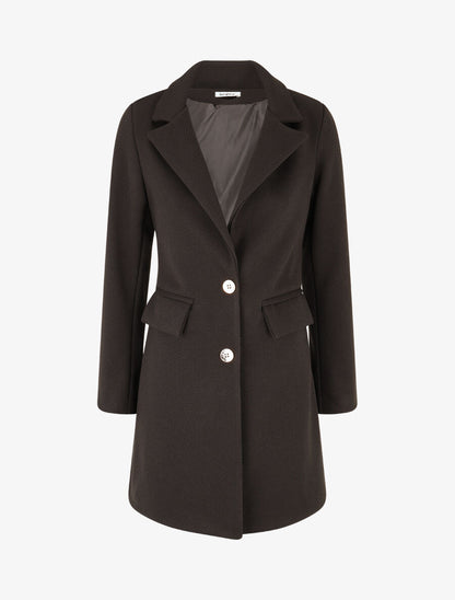 Manteau texturé à boutons décoratifs dorés - Noir - 1
