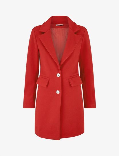 Manteau texturé à boutons décoratifs dorés - Rouge - 1