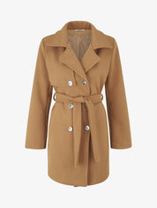 Manteau long à fermeture boutonnée dorée - Camel - 1