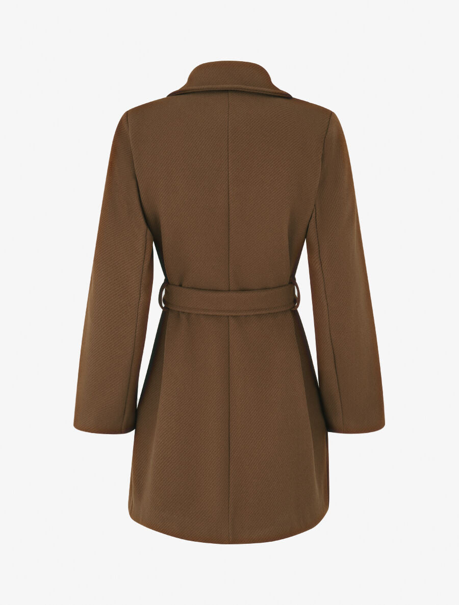 Manteau long à fermeture boutonnée dorée - Marron - 2