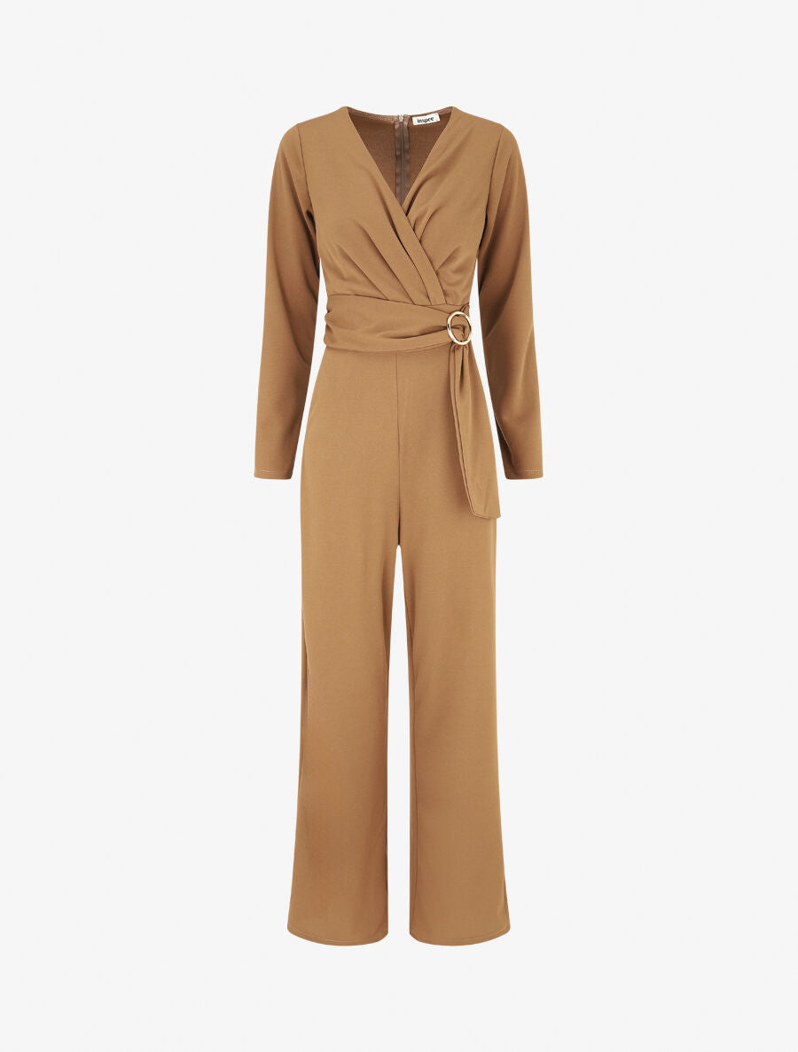 Combinaison ceinturée à col cache-coeur - Camel - 4
