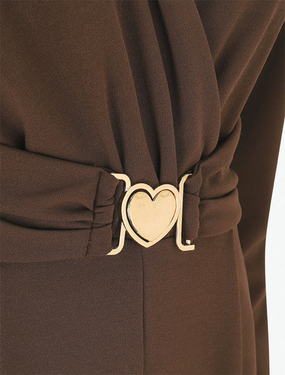 Combinaison unie à empiècement métal style coeur - Marron - 3