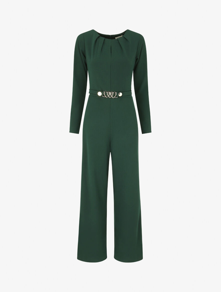 Combinaison unie à manches longues à empiècement métal coeurs - Vert sapin - 4
