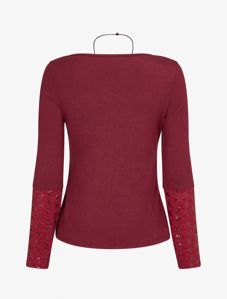 Pull fin à empiècement incrusté de sequins - Lie de vin - 2