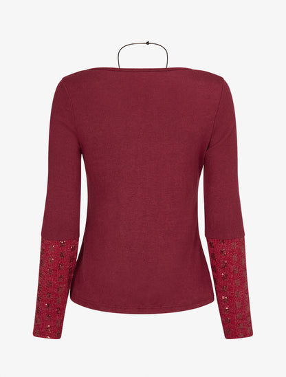 Pull fin à empiècement incrusté de sequins - Lie de vin - 2