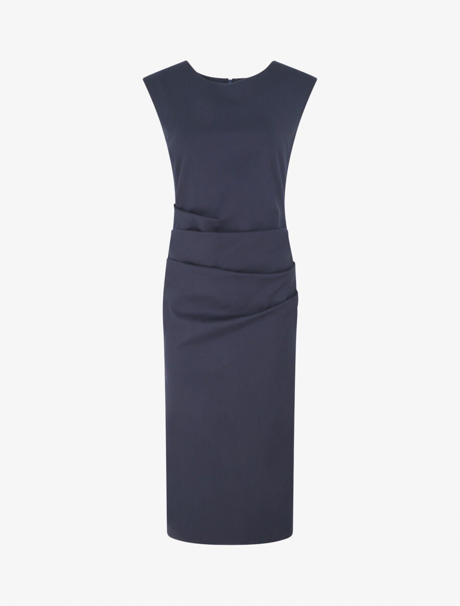 Robe fourreau drapée unie - Marine - 1
