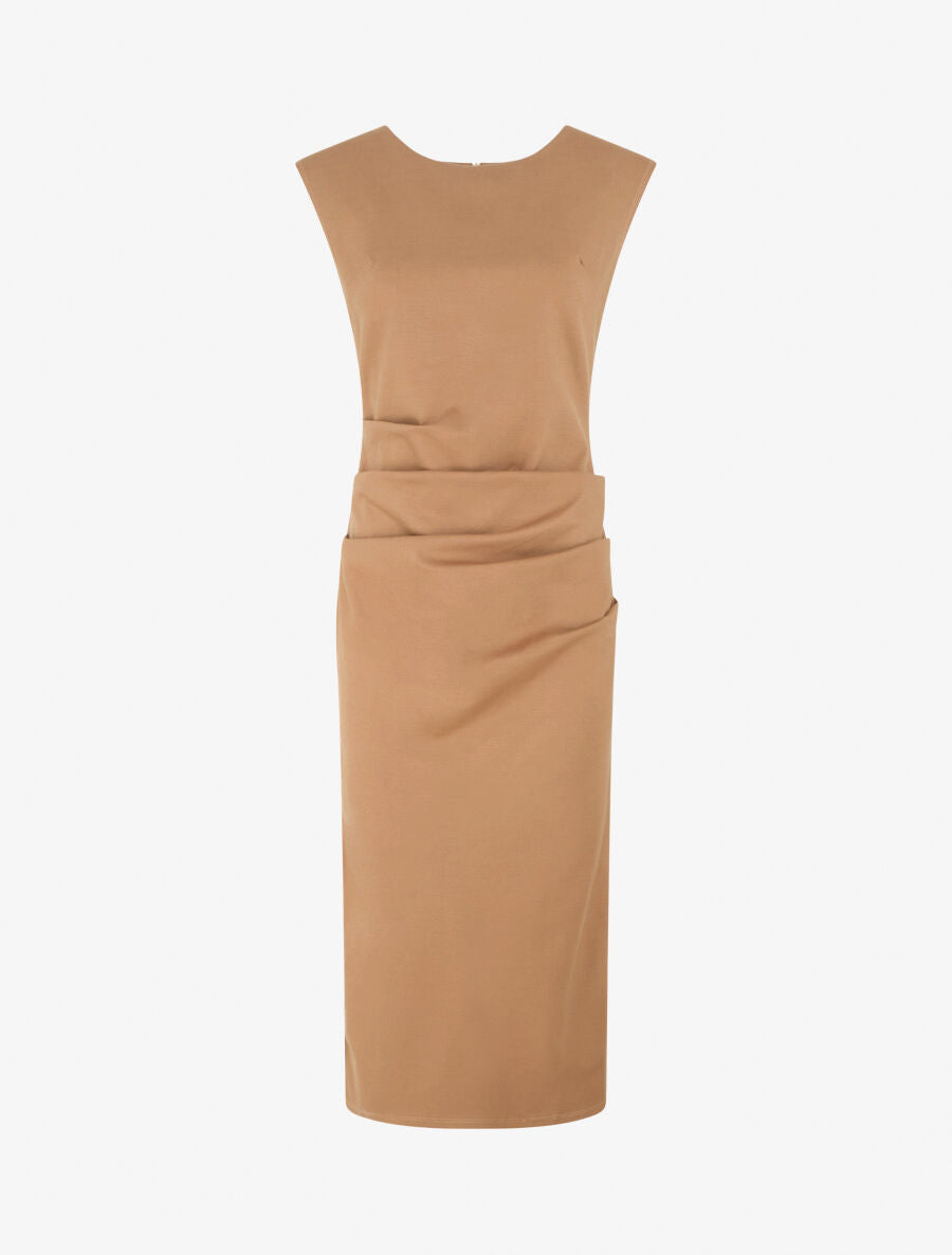Robe fourreau drapée unie - Camel - 1