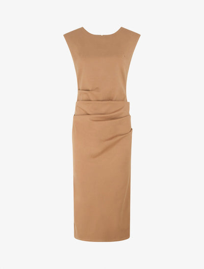 Robe fourreau drapée unie - Camel - 1